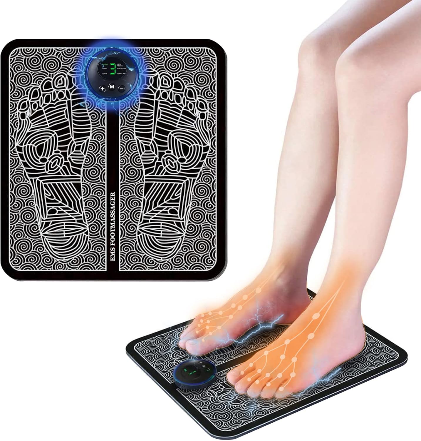 Ems Foot Massager Mat Electric Usb Charging Smart Display Tens Acupuncture Feet Cushion Blood Circulation Pad Health Care Home – With Box