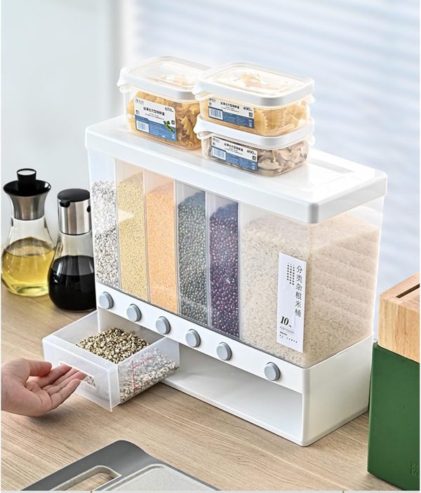 6 Grid Kitchen Dry Food Dispenser Beans, Grain, Rice And Cereals Sealed Storage Tank | Wall Mounted(random Color )