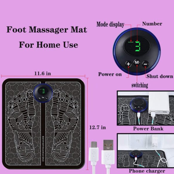 Ems Foot Massager Mat Electric Usb Charging Smart Display Tens Acupuncture Feet Cushion Blood Circulation Pad Health Care Home – With Box