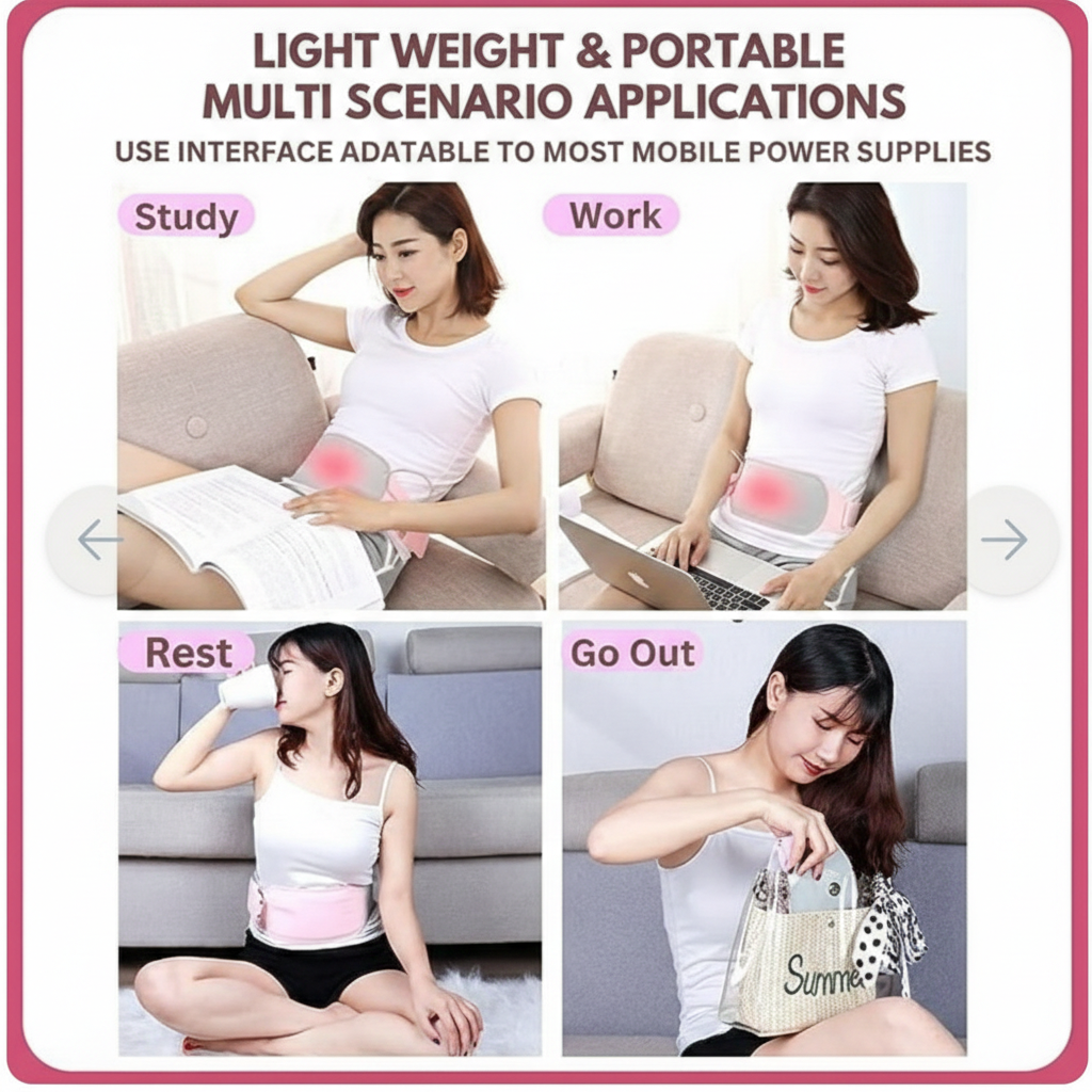 Rechargeable and Portable Heating & Massage Belt for Menstrual Cramps, Back & Waist Pain